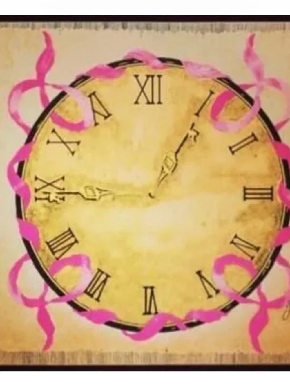 Vintage Clock Face Scarf with Pink Ribbon Accent